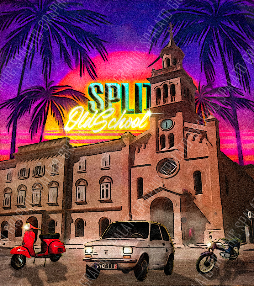 split, old, school, graphic, vespa, motorcycle, car, split, dalmatia ,south, graphics, digital, artist